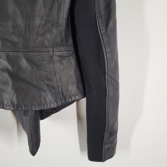 Kenneth Cole Genuine Leather Jacket Blazer Womens XS P Black Waterfall Front - Picture 8 of 14